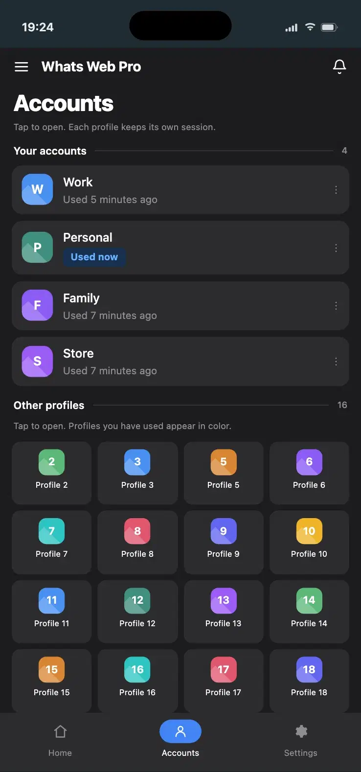 Up to 20 profiles