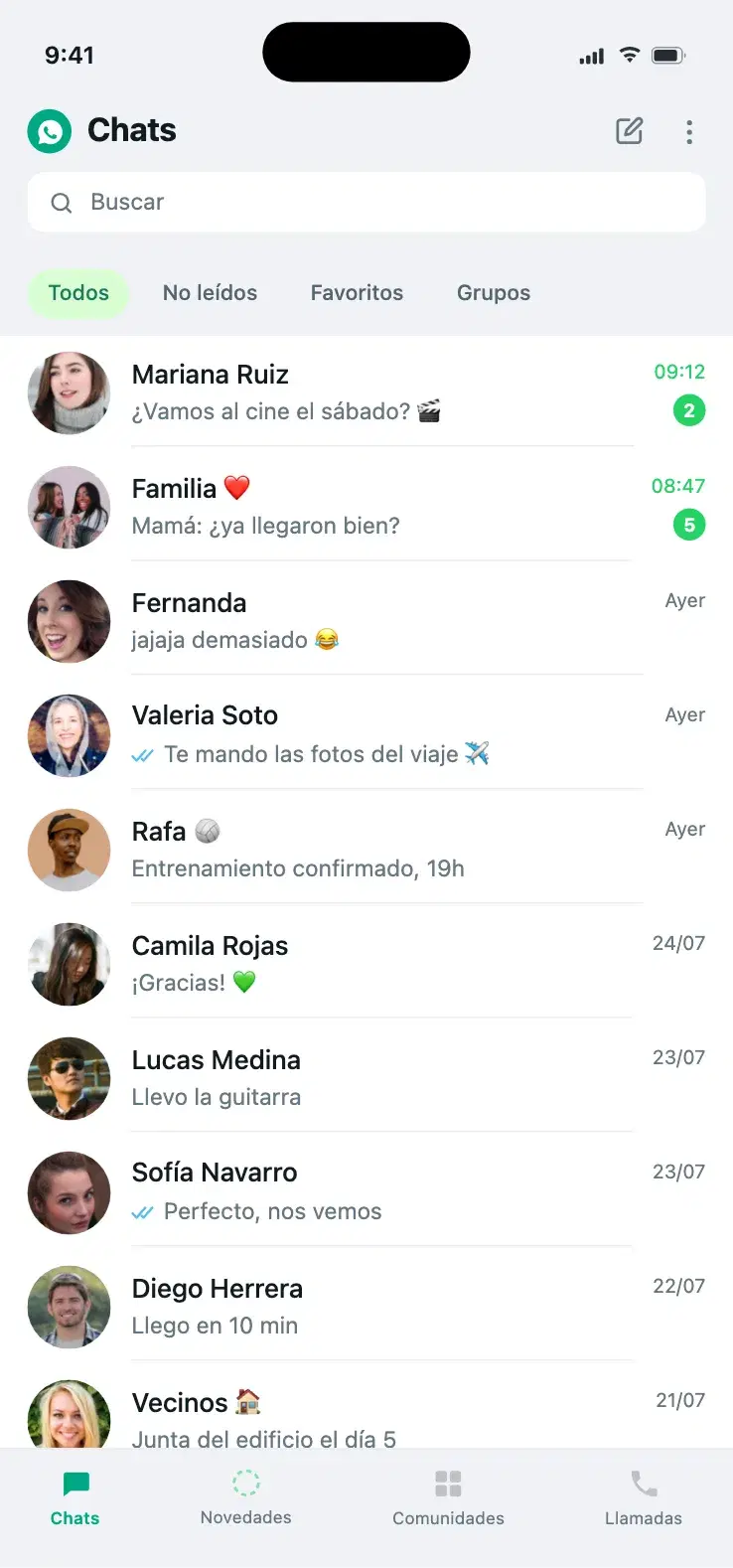 Pantalla principal de WhatsWeb