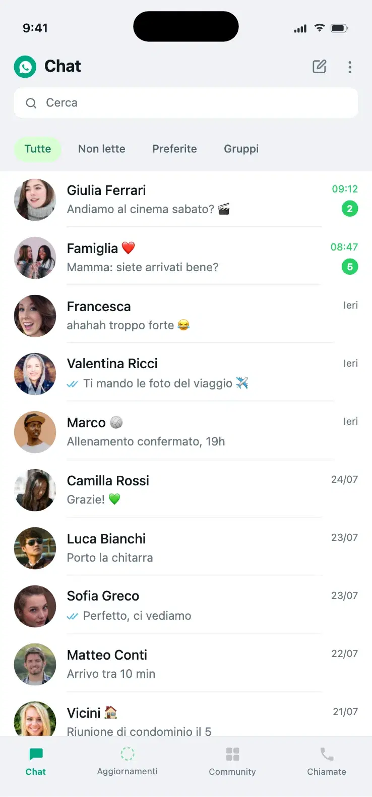Schermata principale di WhatsWeb