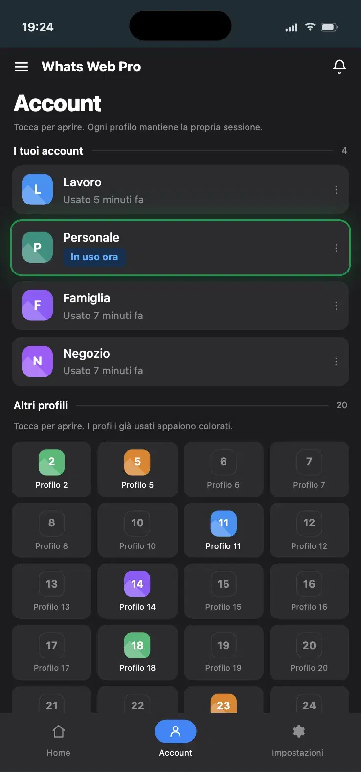 Gestione degli account