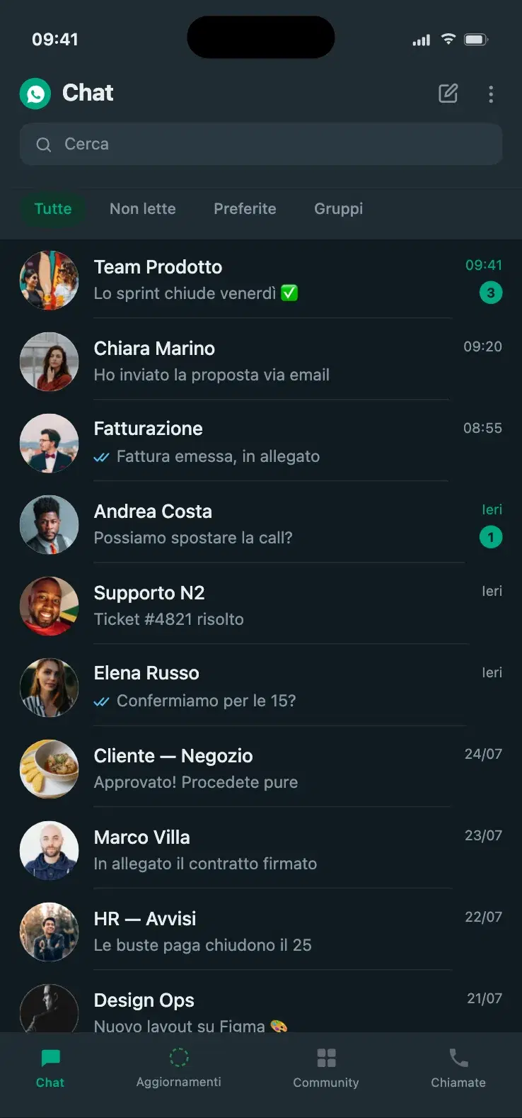 Lista delle conversazioni